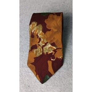 NWT! VTG Salvatori Mens Necktie Burgundy Gold Green Abstract Floral Tie 90s Art